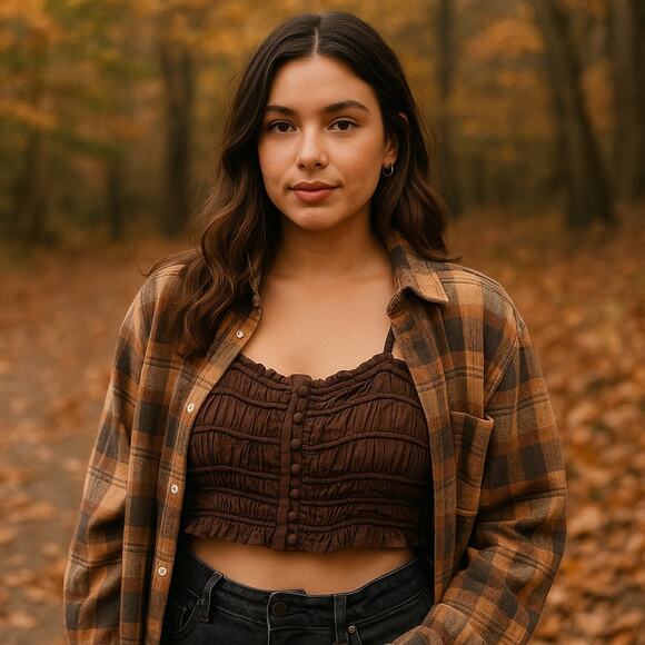 Urban Outfitters Tops - Urban Outfitters Ruch Button Crop Tank Womens Top Sz Med Chocolate Boho Layer